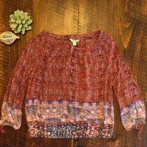 Lucky Brand | Red & Blue Floral Pattern Blouse